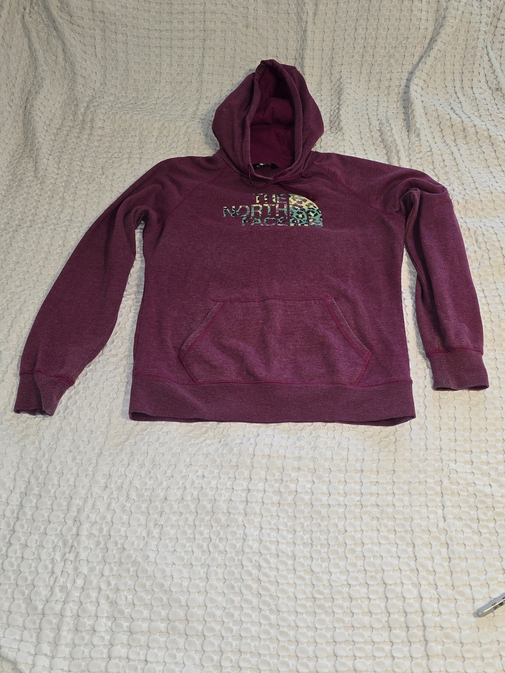 The North Face Womens Large Hoodie Heathered Magenta Leopard Animal Print Logo L